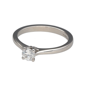 Preowned Platinum & Diamond Set Solitaire Ring in size J with the weight 3.90 grams. The diamond is approximately 28pt