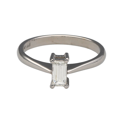 18ct White Gold & Diamond Set Emerald Cut Solitaire Ring