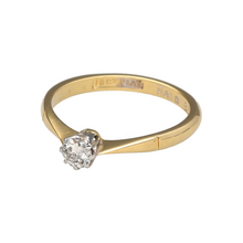 Load image into Gallery viewer, Preowned 18ct Yellow Gold &amp; Platinum Diamond Set Solitaire Ring in size L with the weight 2.30 grams. The diamond is approximately 25pt
