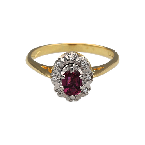 18ct Gold Diamond & Ruby Antique Style Cluster Ring