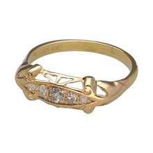 Load image into Gallery viewer, Preowned 18ct Yellow/Rose Gold &amp; Diamond Set Antique Style Boat Ring in size O with the weight 2.70 grams. The front of the ring is 6mm wide
