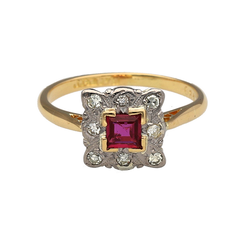 18ct Gold Diamond & Ruby Set Art Deco Style Ring