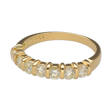 Load image into Gallery viewer, Preowned 18ct Yellow Gold &amp; Diamond Set Band Ring in size P with the weight 3.30 grams. There are seven diamonds set in the band at approximately 1ct of diamond content in total. The diamonds are approximate clarity Si and colour M - N
