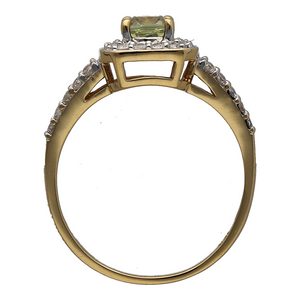 18ct Gold Diamond & Light Green Stone Set Halo Ring