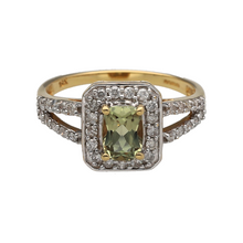 Load image into Gallery viewer, 18ct Gold Diamond &amp; Light Green Stone Set Halo Ring
