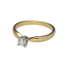 Load image into Gallery viewer, Preowned 18ct Yellow and White Gold &amp; Diamond Set Solitaire Ring in size M with the weight 2.80 grams. The diamond is approximately 25pt with approximate clarity Si
