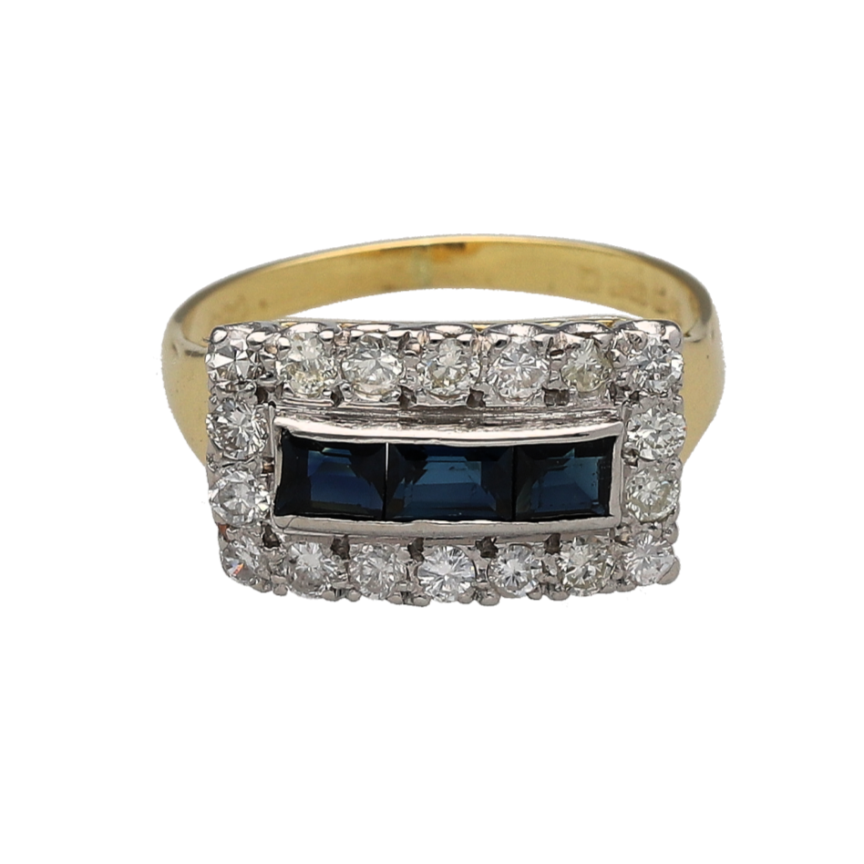 18ct Gold Diamond & Sapphire Set Vintage Style Ring