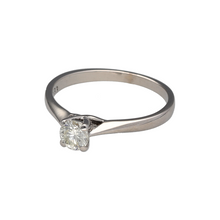 Load image into Gallery viewer, Preowned 18ct White Gold &amp; Diamond Set Solitaire Ring in size L with the weight 2.20 grams. The brilliant cut diamond is approximately 33pt with approximate clarity VS and colour K - M
