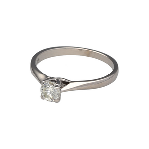 Preowned 18ct White Gold & Diamond Set Solitaire Ring in size L with the weight 2.20 grams. The brilliant cut diamond is approximately 33pt with approximate clarity VS and colour K - M