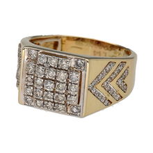 Load image into Gallery viewer, Preowned 14ct Yellow and White Gold &amp; Diamond Set Signet Ring in size V with the weight 7.70 grams. The front of the ring is 12mm high and there is approximately 1.14ct of diamond content in total
