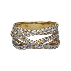 9ct Gold & Diamond Set Split Open Crossover Band Ring