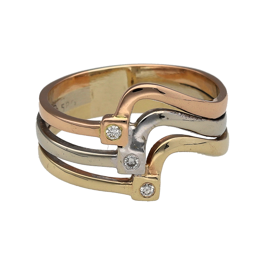 14ct Gold & Diamond Set Wavey Spit Band Ring