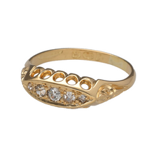 Load image into Gallery viewer, Preowned 18ct Yellow Gold &amp; Diamond Set Boat Style Ring in size O with the weight 3 grams. The front of the ring is 7mm high and the ring is Chester Hallmarked
