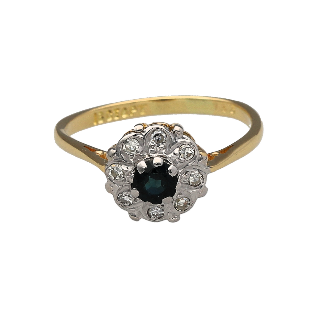 18ct Gold Diamond & Sapphire Set Vintage Style Cluster Ring