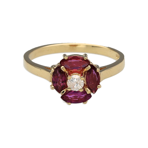 9ct Gold Diamond & Ruby Set Flower Ring