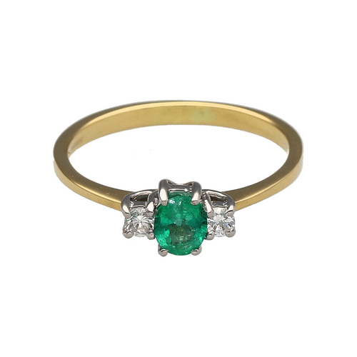 18ct Gold Diamond & Emerald Set Trilogy Ring