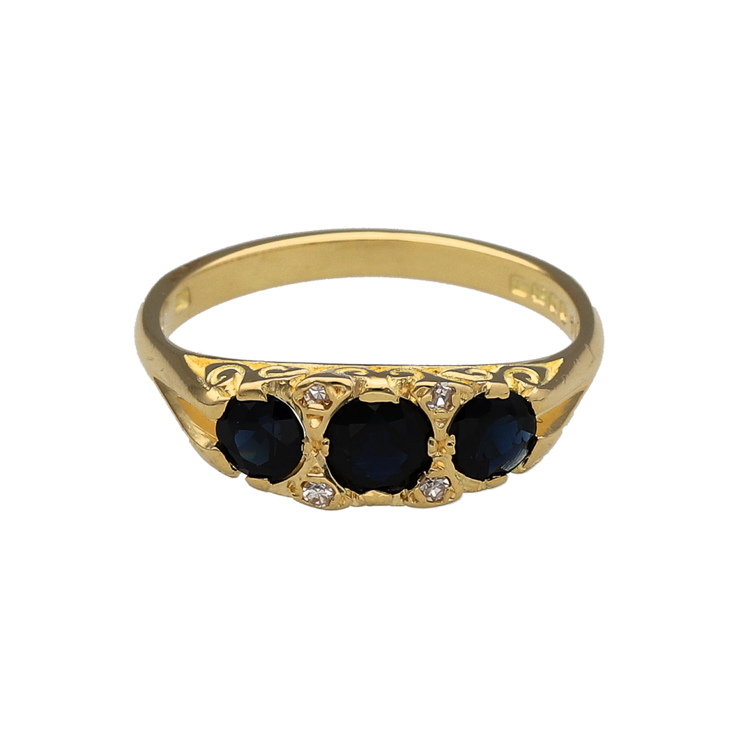 18ct Gold Diamond & Sapphire Set Vintage Style Ring