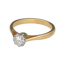 Load image into Gallery viewer, Preowned 18ct Yellow and White Gold &amp; Diamond Set Solitaire Ring in size N and the weight 3.40 grams. The diamond is approximately 76pt with approximate clarity VS
