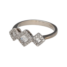 Load image into Gallery viewer, Preowned 18ct White Gold &amp; Diamond Set Trilogy Cluster Ring in size K with the weight 3.40 grams. The front of the ring is 7mm high
