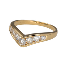 Load image into Gallery viewer, Preowned 18ct Yellow Gold &amp; Diamond Set Wishbone Ring in size O with the weight 3.10 grams. The front of the band is 5mm wide and there is approximately 58pt of diamond content in total at approximate clarity Si1
