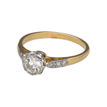 Load image into Gallery viewer, Preowned 18ct Yellow Gold &amp; Platinum Diamond Vintage Style Solitaire Ring in size M with the weight 2.60 grams. The center diamond is approximately 56pt with approximate clarity Si2
