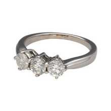 Load image into Gallery viewer, Preowned 18ct White Gold &amp; Diamond Set Trilogy Ring in size L with the weight 3.70 grams. There is approximately 75pt of diamond content in total with approximate clarity Si2 - i1 and colour M - L
