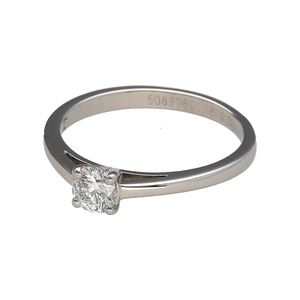 Preowned Platinum & Diamond Set Solitaire Ring in size L with the weight 3 grams. The diamond is approximately 33pt with approximate clarity Si and colour K - M