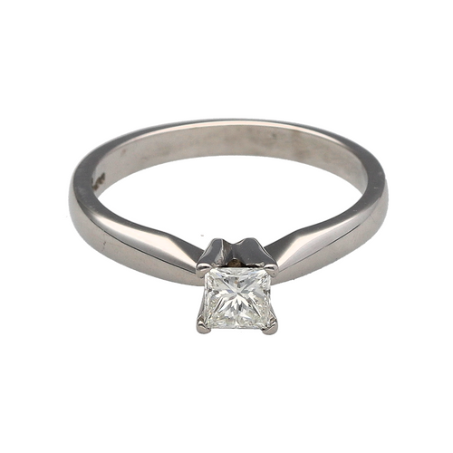 18ct White Gold & Diamond Set Princess Cut Solitaire Ring