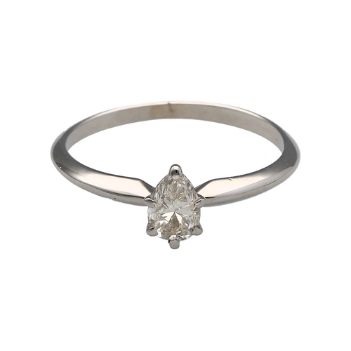 14ct White Gold & Diamond Set Pear Cut Solitaire Ring