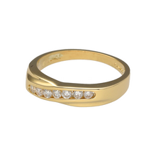 Load image into Gallery viewer, Preowned 18ct Yellow Gold &amp; Diamond Set Crossover Band Ring in size M to N with the weight 4.10 grams. The front of the band is 4mm wide and there is approximately 0.21ct of diamond content
