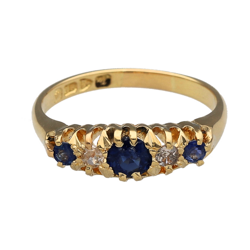 18ct Gold Diamond & Sapphire Set Chester Hallmarked Vintage Ring