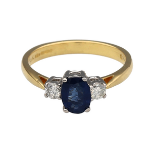 18ct Gold Diamond & Sapphire Set Trilogy Ring