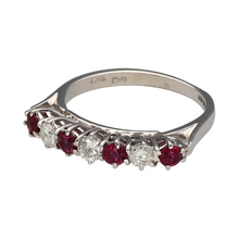 Load image into Gallery viewer, Preowned 18ct White Gold Diamond &amp; Ruby Set Band Ring in size I with the weight 2.50 grams. The ruby stones are each 3mm diameter and there is approximately 0.24ct of diamond content in total with approximate clarity Si
