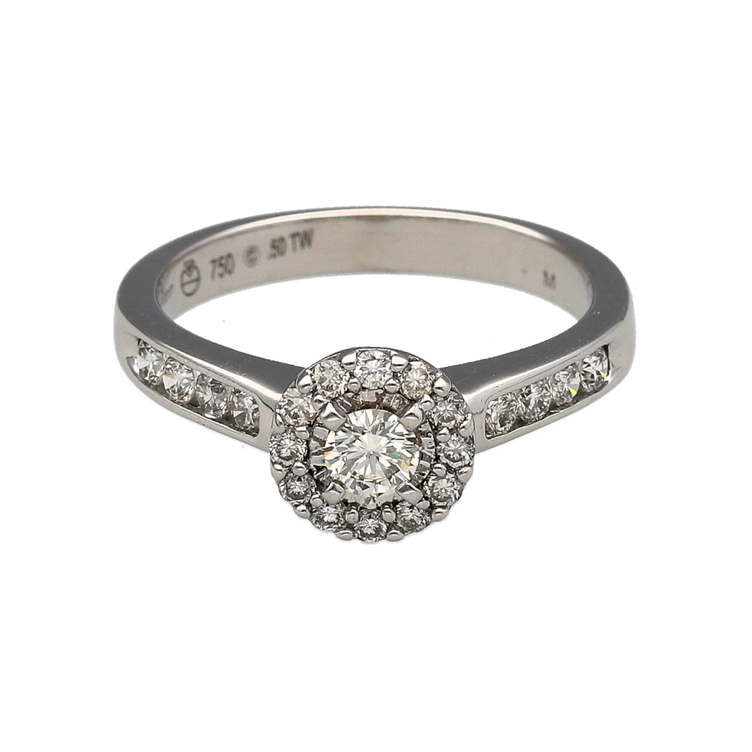 18ct White Gold & Diamond Set Halo Ring