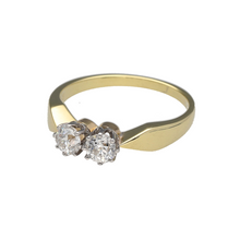 Load image into Gallery viewer, Preowned 18ct Yellow and White Gold &amp; Diamond Double Stone Set Ring in size M with the weight 3 grams. There is approximately 0.50ct of diamond content in total
