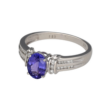 Load image into Gallery viewer, Preowned 18ct White Gold Diamond &amp; Tanzanite Set Ring in size O with the weight 3.10 grams. The tanzanite stone is 8mm by 6mm
