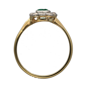 18ct Gold Diamond & Emerald Set Vintage Style Cluster Ring