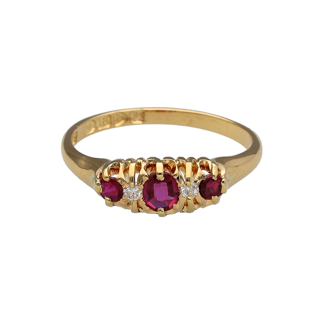 18ct Gold Diamond & Ruby Set Chester Hallmarked Boat Style Ring