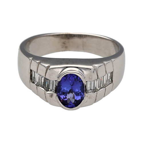 14ct White Gold Diamond & Tanzanite Set Watch Style Signet Ring