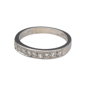 Preowned 18ct White Gold & Diamond Set Band Ring in size P with the weight 4.10 grams. The front of the band is 3mm wide and there is approximately 0.27ct of diamond content in total