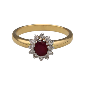 18ct Gold Diamond & Ruby Set Cluster Ring