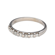 Load image into Gallery viewer, Preowned 18ct White Gold &amp; Diamond Set Band Ring in size N with the weight 2.60 grams. The front of the band is 3mm wide and there is approximately 0.28ct of diamond content in total
