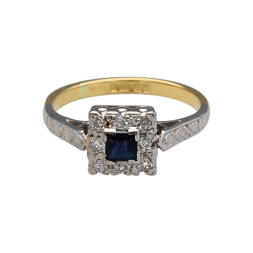 18ct Gold Diamond & Sapphire Set Vintage Style Ring