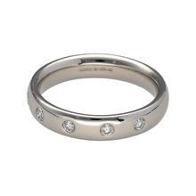 Load image into Gallery viewer, Preowned Platinum &amp; Diamond Set Band Ring in size L with the weight 7.40 grams. The band is 4mm wide and contains five diamonds
