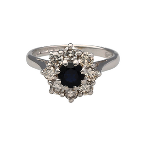 18ct White Gold Diamond & Sapphire Set Cluster Ring