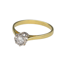 Load image into Gallery viewer, Preowned 18ct Yellow and White Gold &amp; Diamond Set Solitaire Ring in size P to Q with the weight 2.50 grams. The diamond is approximately 0.25ct
