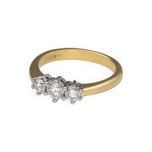 Load image into Gallery viewer, Preowned 18ct Yellow and White Gold &amp; Diamond Set Trilogy Ring in size K with the weight 3.50 grams. There is approximately 0.47ct - 0.50ct of diamond content in total
