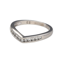 Load image into Gallery viewer, Preowned 18ct White Gold &amp; Diamond Set Wishbone Ring in size N with the weight 3.50 grams. There is approximately 0.25ct of diamond content in total and the band is 3mm wide
