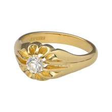 Load image into Gallery viewer, Preowned 18ct Yellow Gold &amp; Diamond Set Vintage Style Signet Ring in size T with the weight 9.70 grams. The front of the ring is 11mm high and the diamond is approximately 0.50ct
