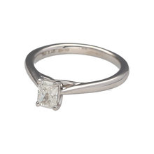 Load image into Gallery viewer, Preowned 18ct White Gold &amp; Diamond Set Emerald Cut Solitaire Ring in size J with the weight 2.80 grams. The diamond is emerald cut and is approximately 0.40ct
